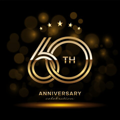 60 year anniversary celebration. Anniversary logo design with double line and golden text concept. Logo Vector Template Illustration