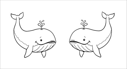 Cute whale to color in. Vector template for a coloring book with funny animals. Coloring template for kids.