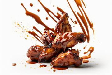 Barbecue chicken wings with barbecue sauce splash Generative AI