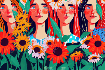 Fototapeta premium Illustration of women in flowers.