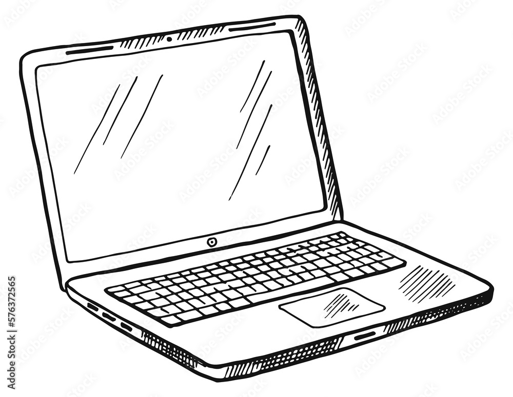 Wall mural notebook sketch. personal computer icon. open laptop
