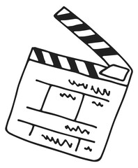 Clapper sketch. Cinema symbol. Video shooting tool