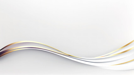 A modern graphic design featuring curved gold shapes against a white background