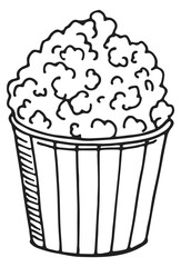 Popcorn bucket icon. Traditional cinema snack sketch