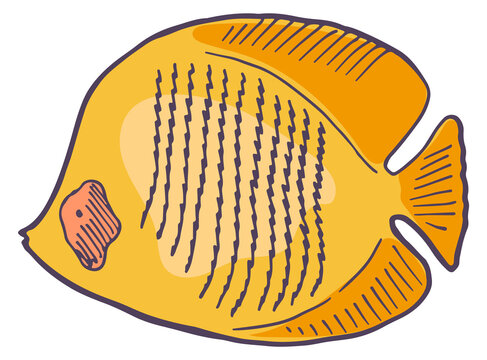 recommend clip art: Yellow tropical fish color sketch. Marine doodle drawing