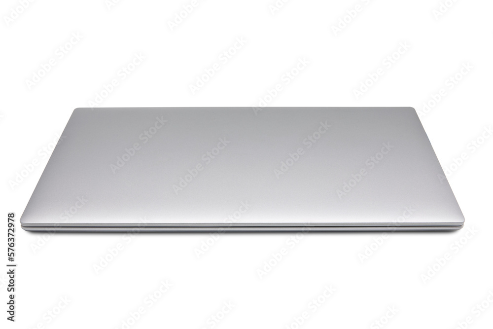 Wall mural silver colored notebook computer on transparent background png file.