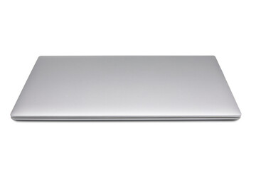Silver colored notebook computer on transparent background png file.