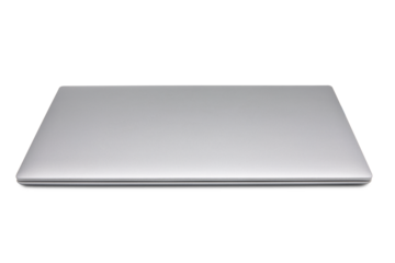 Silver colored notebook computer on transparent background png file.