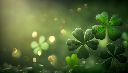 Saint Patrick green background banner with clover. Generative AI