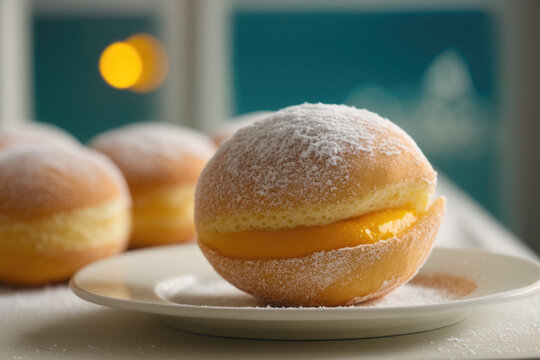 Bolas de Berlim, Sweet Treats from Around the World, a Portuguese Pastry Made from Fried Doughnut AI Generative