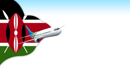 3d illustration plane with Kenya flag background for business and travel design