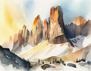 A digital watercolour of the Dolomites in Italy