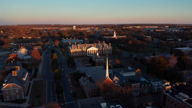 Town square of Dover, Delaware at sunset