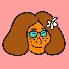 portrait of a girl in flat style. vector drawing of a woman.isolated head of a woman. 