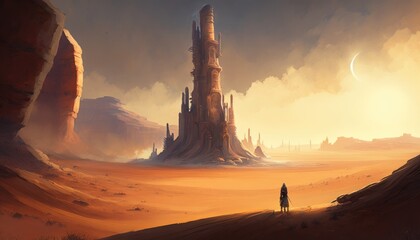 Tower of Radiance. Mystical Desert. Generative AI