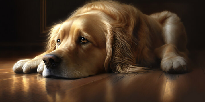 golden retriever laying in the ground - Generative Ai