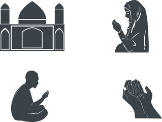 Vector Islamic mosque and prayers icons