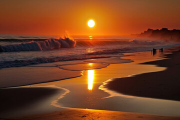 Fototapeta na wymiar The Majestic Beauty of a White Sandy Beach on a Dazzling Sunset AI Generative 