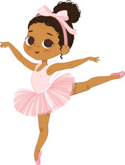 Cute Ballerina Girl Dancing. Little Ballerina in a Pink Tutu Dress. Adorable African American Girl dancing in a pastel pink dress. Isolated