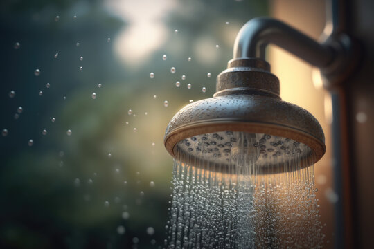Wasting Water Awareness. Shower with water falling - Water wastage concept. Environmental concept. AI Generative