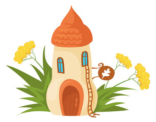 Little forest cottage. Fairy village house icon