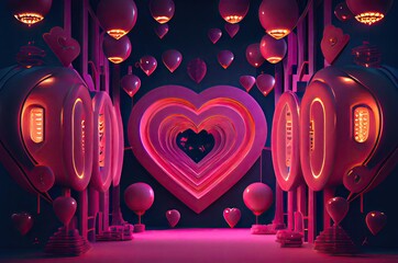 Multiple Hearts In Room Background Illustration Generative AI