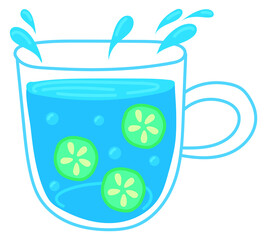 Cucumber water in glass mug. Healthy drink icon