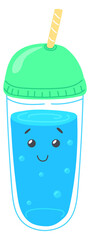 Plastic cup with clean water happy face. Healthy drink mascot