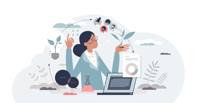 Citizen science or public volunteer scientists research tiny person concept, transparent background. Common cooperation and collaboration with society crowd for data monitoring.