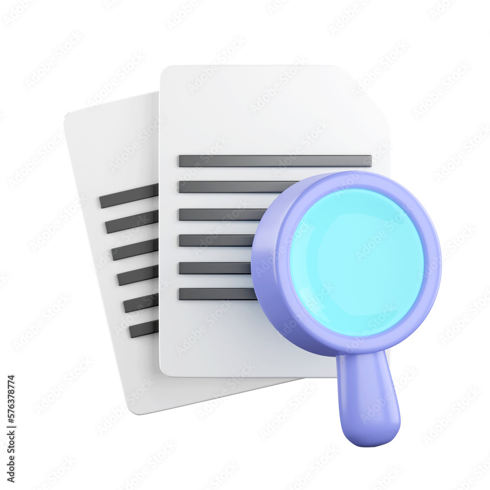Poster 3d search icon concept of media file management. searching image and video files in database. docume