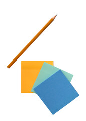 A simple pencil and colorful paper notes isolated on a white background close up - 576378765