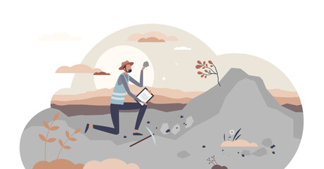 Geoscientist occupation as geological scientist work project tiny person concept, transparent background.