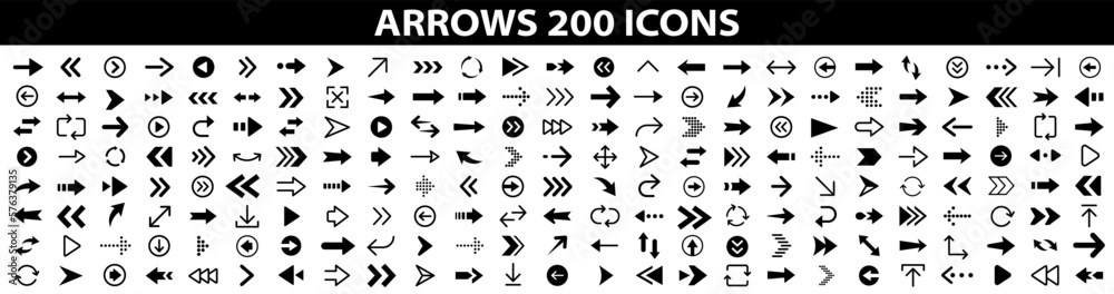 Wall mural arrow 200 icon set. arrow. cursor. collection different arrows sign. black vector arrows icons. mode