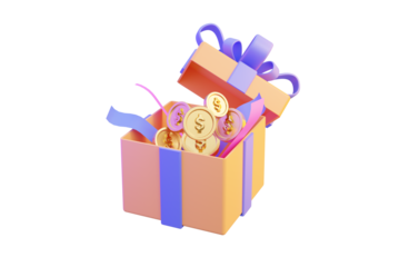 giftbox with dollar coin and confetti icon on white background 3d render concept for money prize