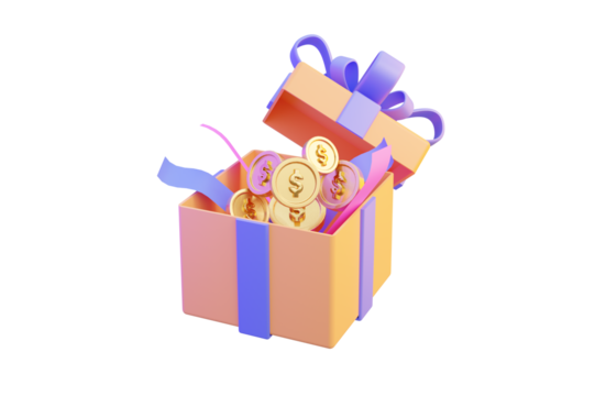 giftbox with dollar coin and confetti icon on white background 3d render concept for money prize