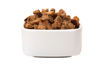Crispy croutons in bowl