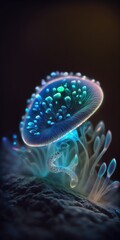 Blue mushroom fungi jellyfish underwater