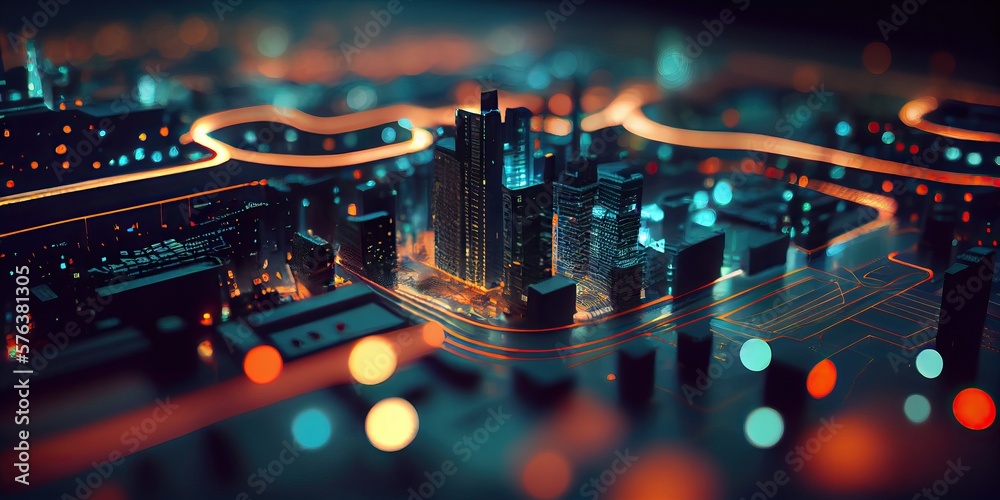 Poster technology and big data abstract background with blurry effect, generative ai