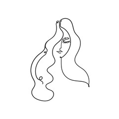 Woman face continuous line drawing. Abstract minimal woman portrait. Label, icon.Trendy Illustration for Cosmetics. Continuous Line Art. Fashion Minimal Print. Beauty Logo.Stock illustration.