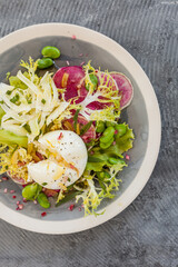 Salad with Burrata photographed Overhead