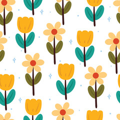seamless pattern cartoon flower and leaves. botanical wallpaper for textile, gift wrap paper