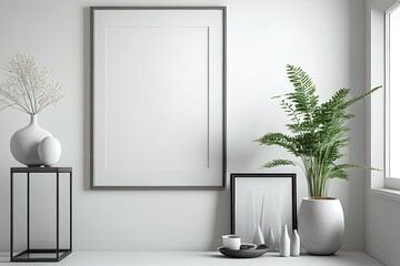 blank poster frame in wall room mockup,digital illustration generative AI