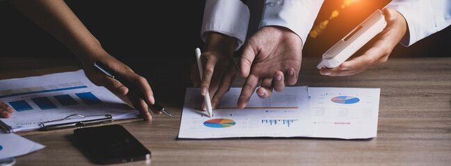 Technology and financial advisory services concert. Business teamwork and working on digital laptop...