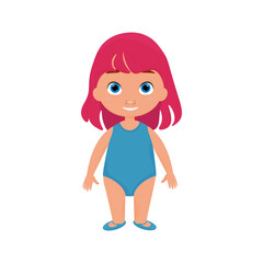vector illustration of a cartoon girl with pink hair in a swimsuit. illustrations on a white background. summer holidays and fun.