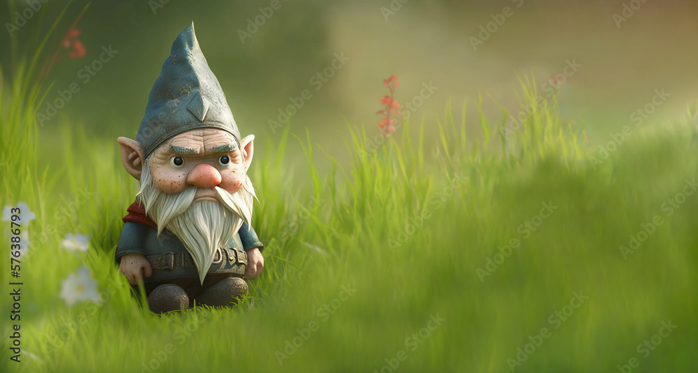 Wall mural cute gnome in a garden, guarding plant life.. image created with generative ai. - Wall murals