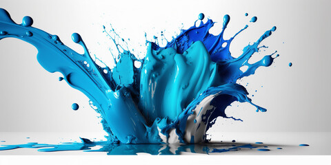 Close-up Of Blue Paint Splashed On White Background, explosion, slow motion (ai)