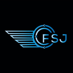 FSJ logo, letter logo. FSJ blue image on black background. FSJ technology Monogram logo design for entrepreneur best business icon.
