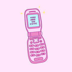 y2k old mobile, cell phone, trendy vector illustration, nostalgia for 90s 2000s