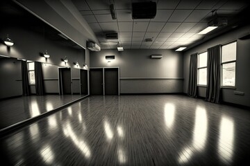 Empty clean dance or fitness room, generative ai