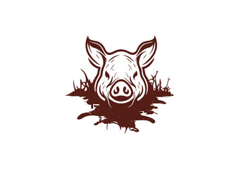 Pig head on the mood Pork head logo design vector 